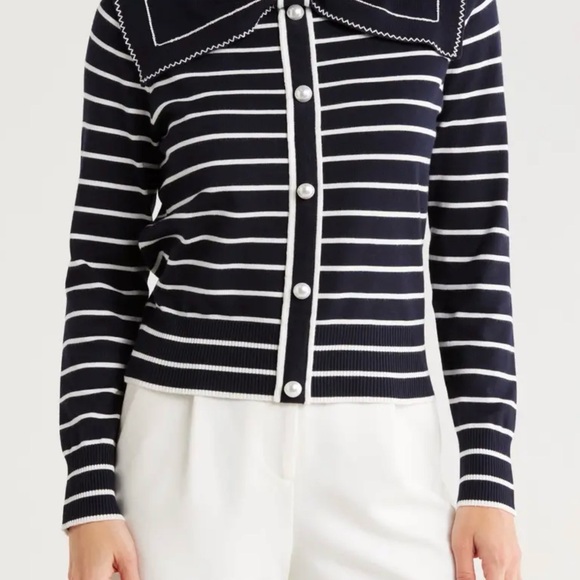 Adrianna Papell Navy and White Sailor Super Soft Lightweight Sweater NWT - Picture 6 of 9